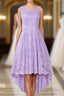 Sleeveless Hi-Low Lace Lavender Party Dress