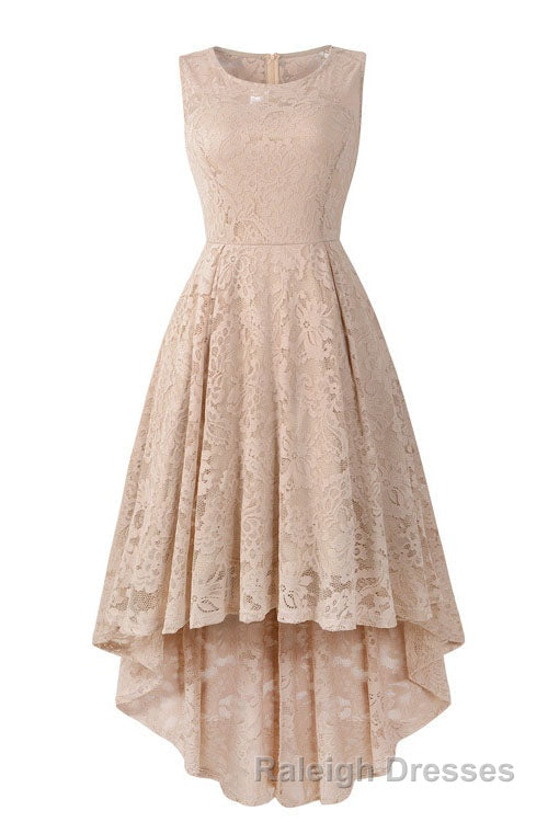 Sleeveless Hi-Low Lace Lavender Prom Dresses