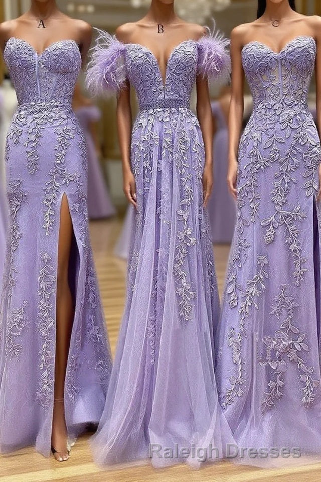 Purple Tulle Lace Long Prom Dress, Purple Tulle Formal Evening Dress