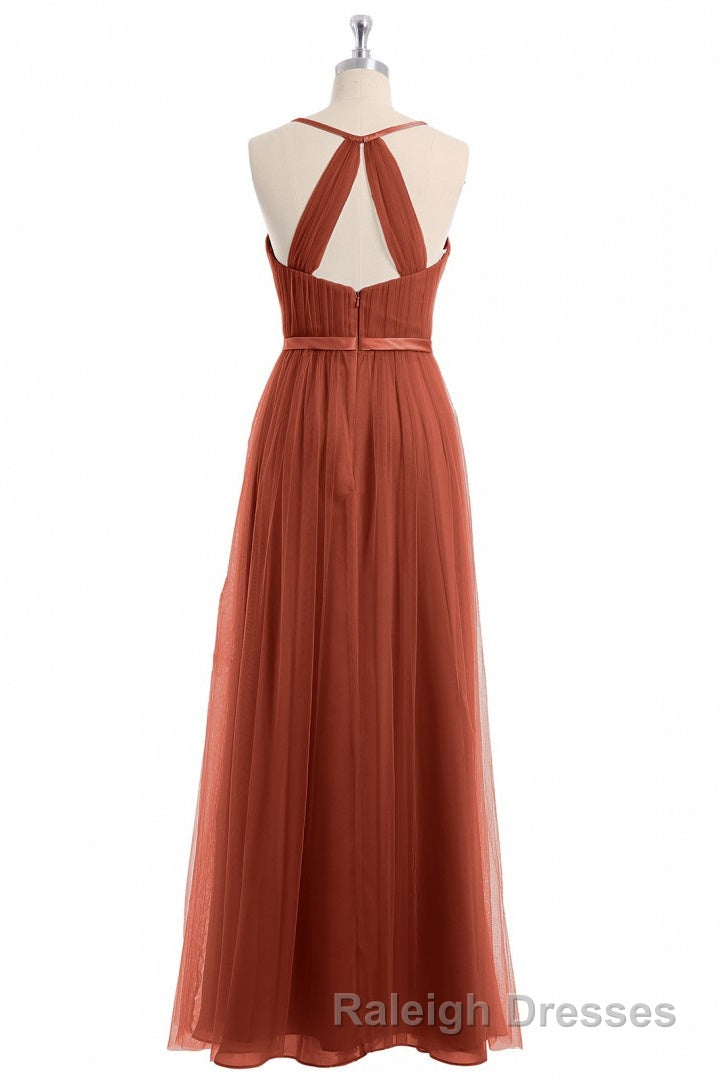 Rust Orange V Neck Backless A Line Long Bridesmaid Dresses Secondary image