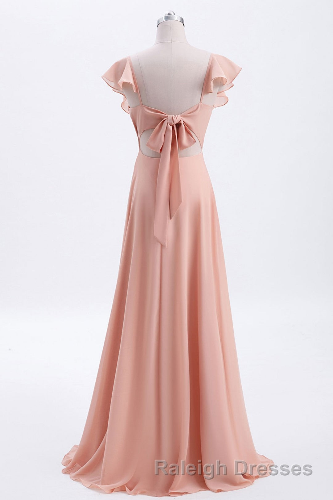 Peach Ruffles A-lline Chiffon Long Bridesmaid Dress with Tie Back Secondary image