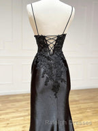 Dark Blue V Neck Satin Lace Long Prom Dresses Dark Blue Lace Long Prom Dresses