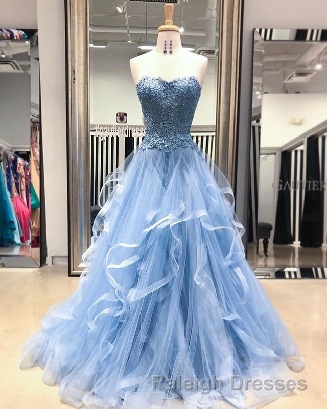 Gorgeous A Line Sweetheart Appliques Lace Prom Dresses with Ruffles Secondary image