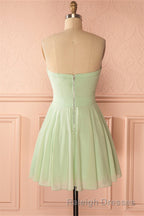 Sage Green Chiffon Strapless A Line Short Dresses