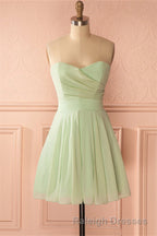 Sage Green Chiffon Strapless A Line Short Dresses