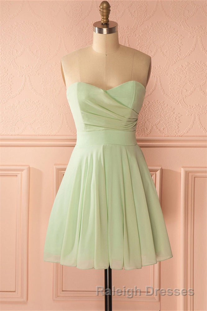 Sage Green Chiffon Strapless A Line Short Dresses