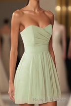 Sage Green Chiffon Strapless A Line Short Dresses