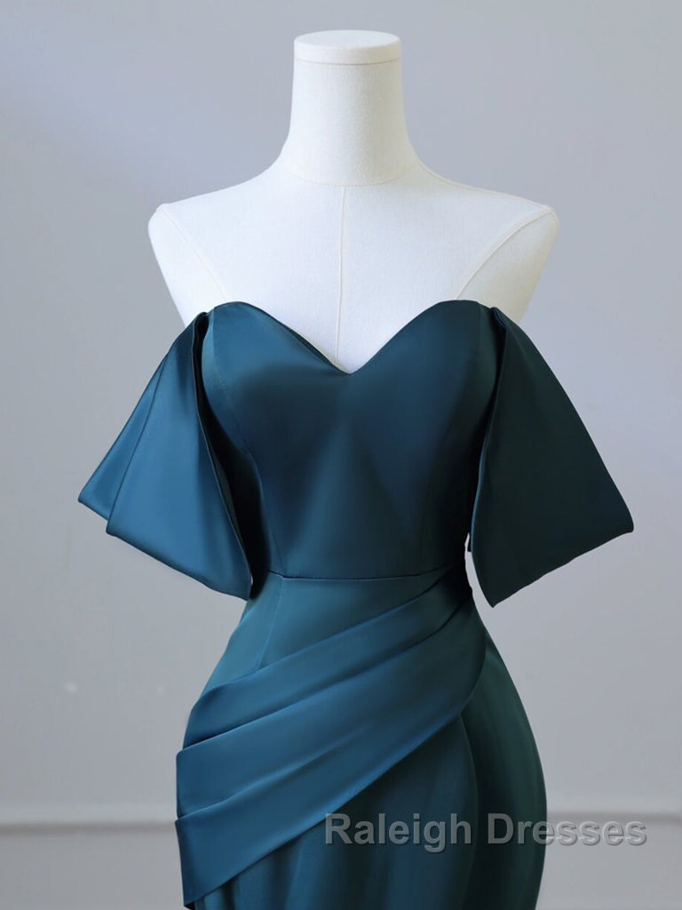 Simple Off Shoulder Satin Ink Blue Long Prom Dresses Ink Blue Long Prom Dresses Secondary image