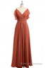 Rust Orange Cold-Shoulder A Line Long Bridesmaid Dresses