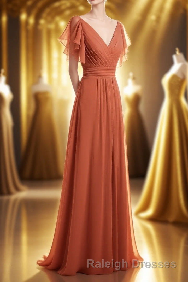 Rust Orange Cold-Shoulder A-Line Long Bridesmaid Dress Main image