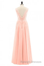 Pearl Pink Backless A Line Long Bridesmaid Dresses