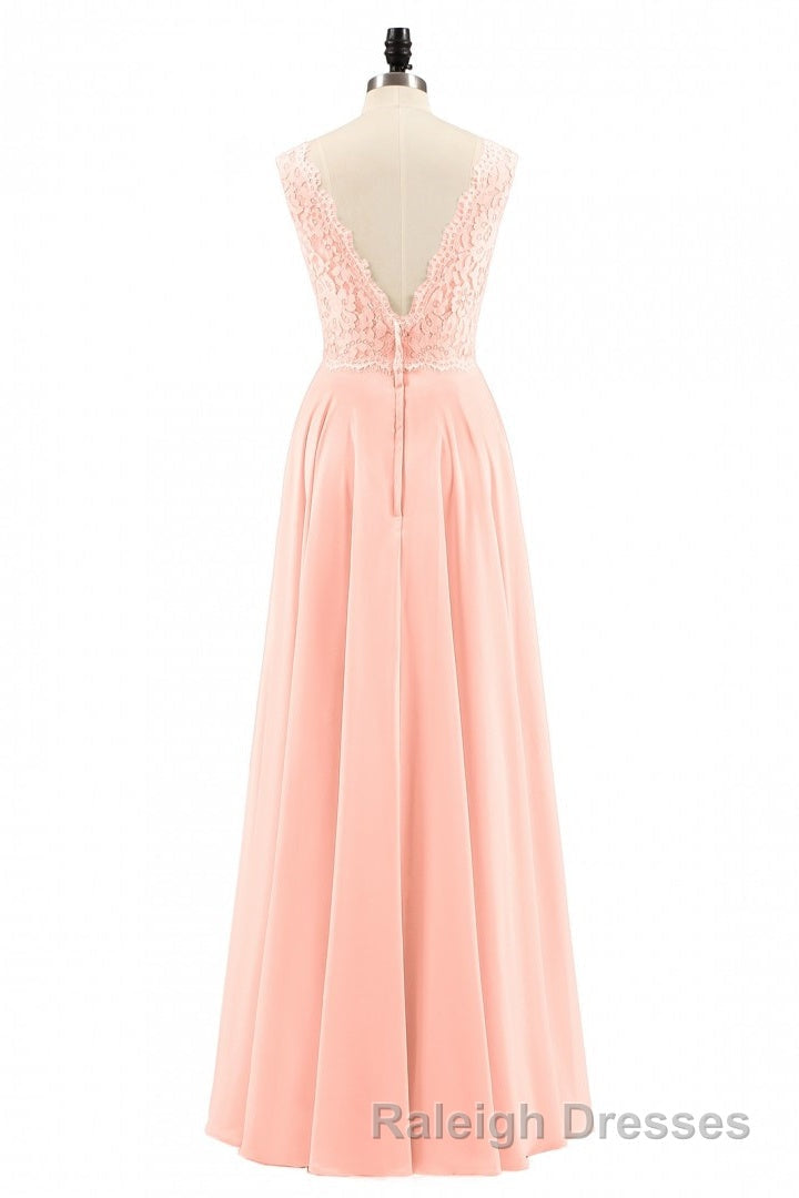 Pearl Pink Backless A Line Long Bridesmaid Dresses