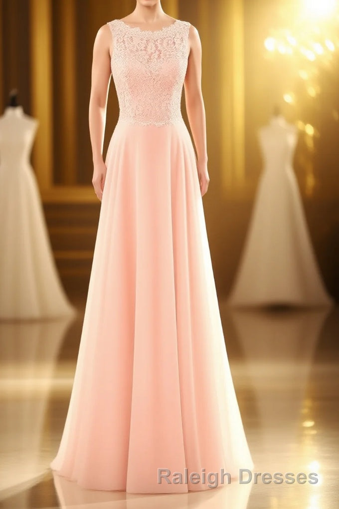 Pearl Pink Backless A Line Long Bridesmaid Dresses
