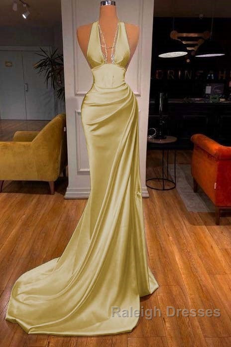 Halter V Neck Mermaid Prom Dresses Elegant