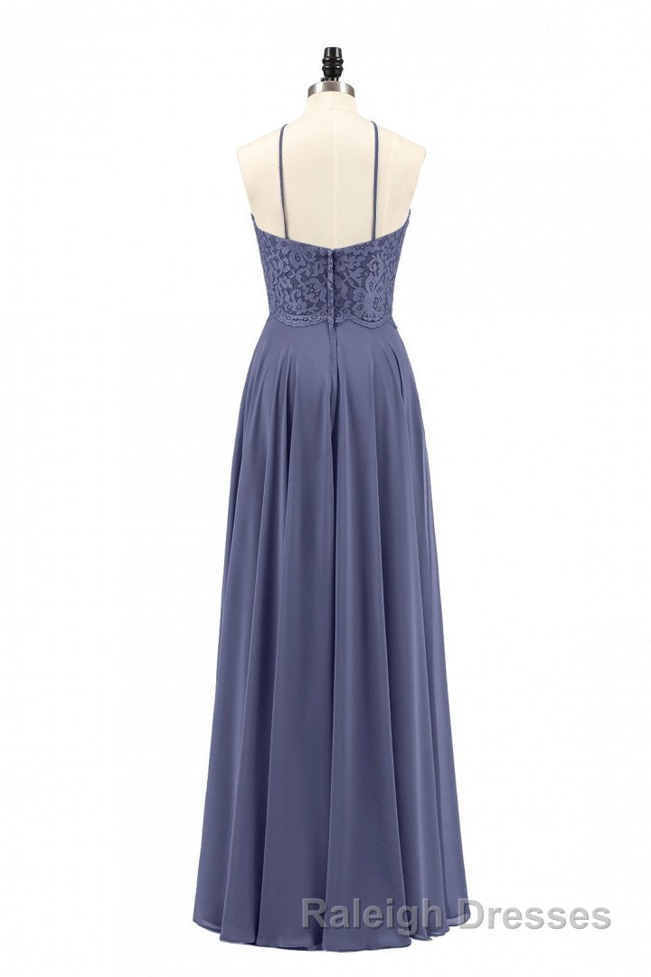 Navy Blue Chiffon Halter Backless A-Line Long Bridesmaid Dress Secondary image