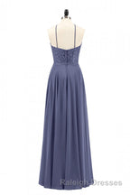 Navy Blue Chiffon Halter Backless A-Line Long Bridesmaid Dress