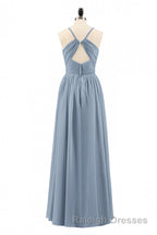 Dusty Blue Chiffon Cutout Back A Line Long Bridesmaid Dresses