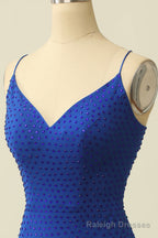 Royal Blue Beaded Tassel Lace-Up Short Party Gown