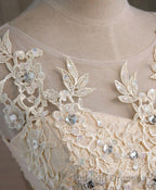 Champagne Lace Round Neck Short Prom Dresses Bridesmaid Dresses