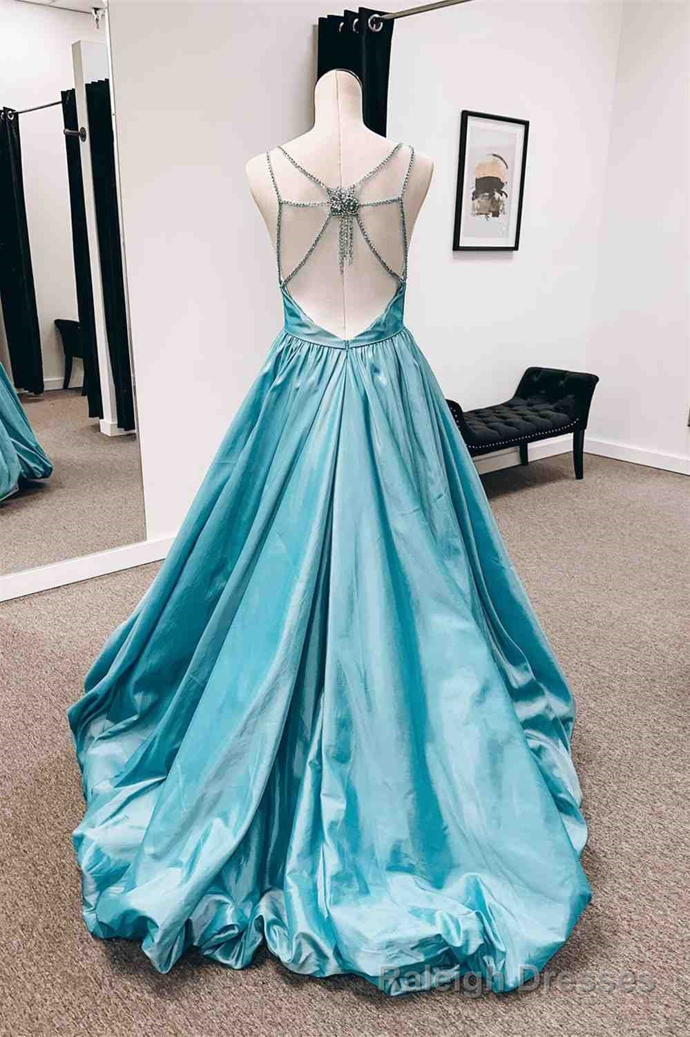 Jade A-line V Neck Cage-Strap Back Satin Long Prom Dress Secondary image