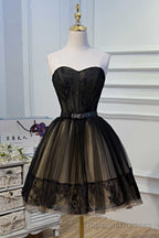 A Line Black Lace Sweetheart Homecoming Dress