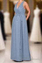 Dusty Blue Halter Backless Maternity Bridesmaid Dresses