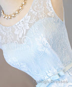 Light Blue Lace High Low Prom Dress, Homecoming Dress