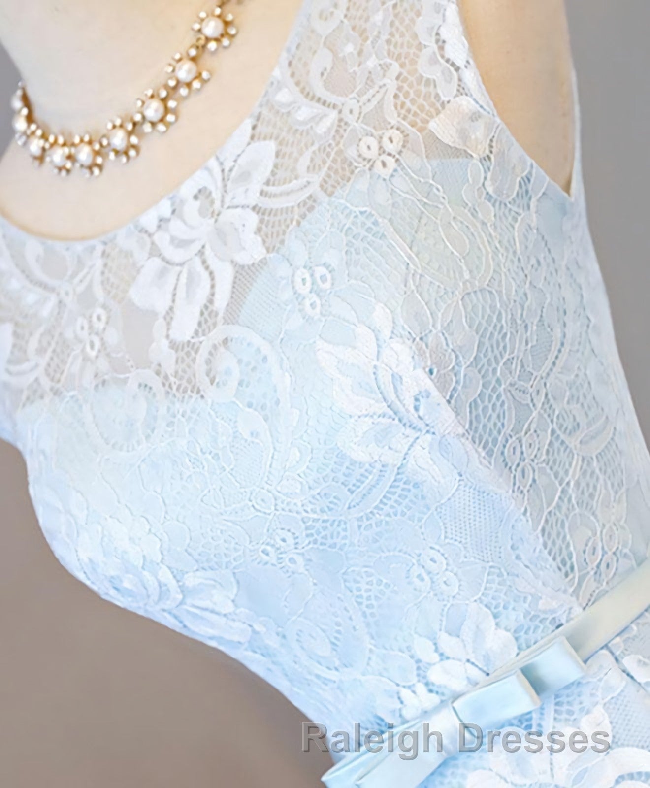 Light Blue Lace High Low Prom Dress, Homecoming Dress
