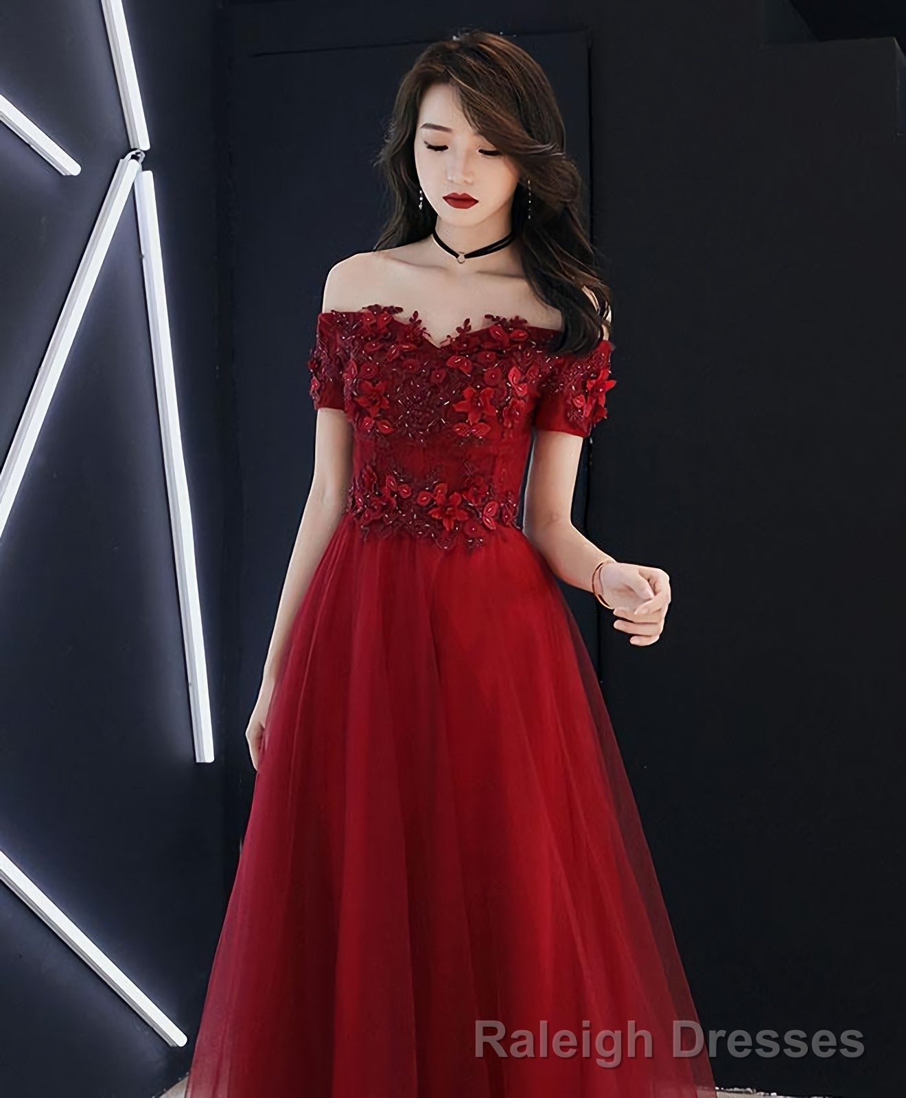 Burgundy Tulle Lace Prom Dress Burgundy Tulle Evening Dress