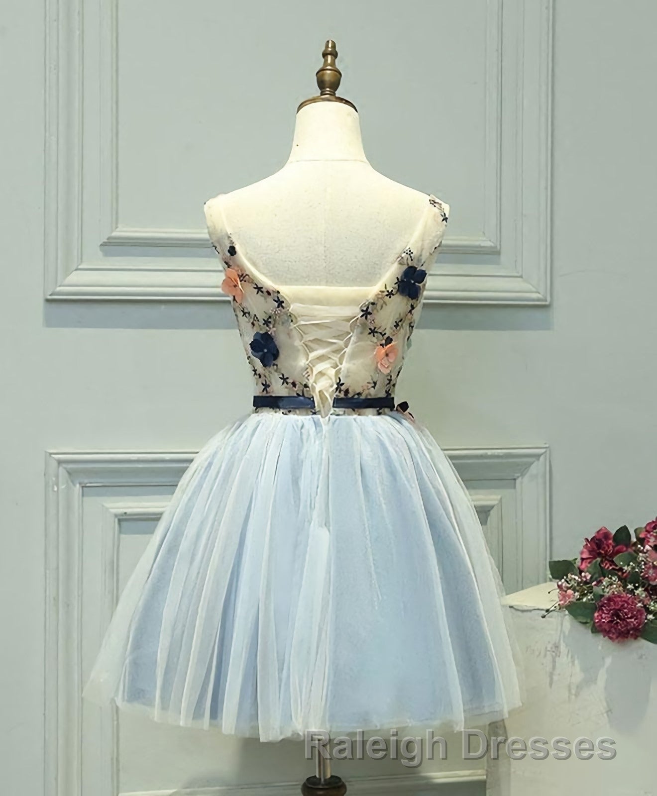 Gray Blue Tulle Short Prom Dresses Tulle Homecoming Dresses