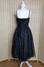 Black A-line Lace-Up Iridescent Prints Tulle Homecoming Dress