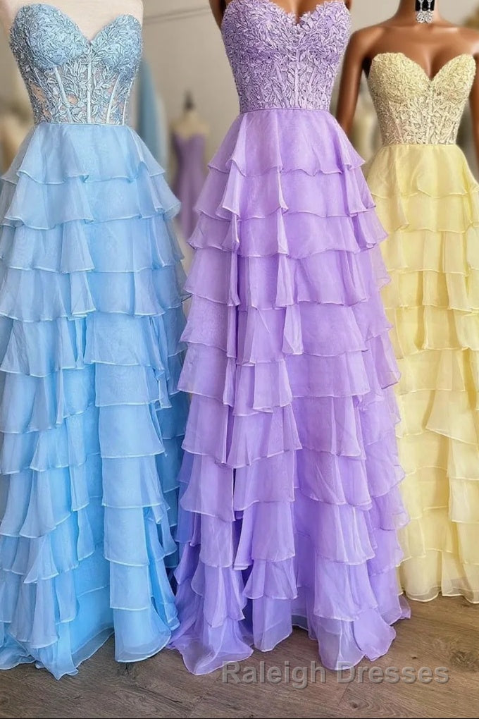 Lavender Illusion Halter Flower Appliques Multi-Layers Long Prom Dresses Main image