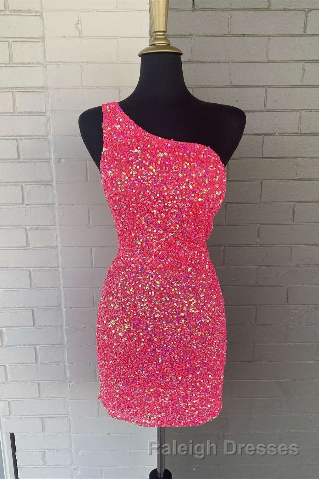 Blue Sequin One Shoulder Cutout Bodycon Homecoming Dresses Secondary image