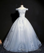 Blue Tulle Lace Off Shoulder Long Prom Dresses Blue Tulle Lace Prom Dresses