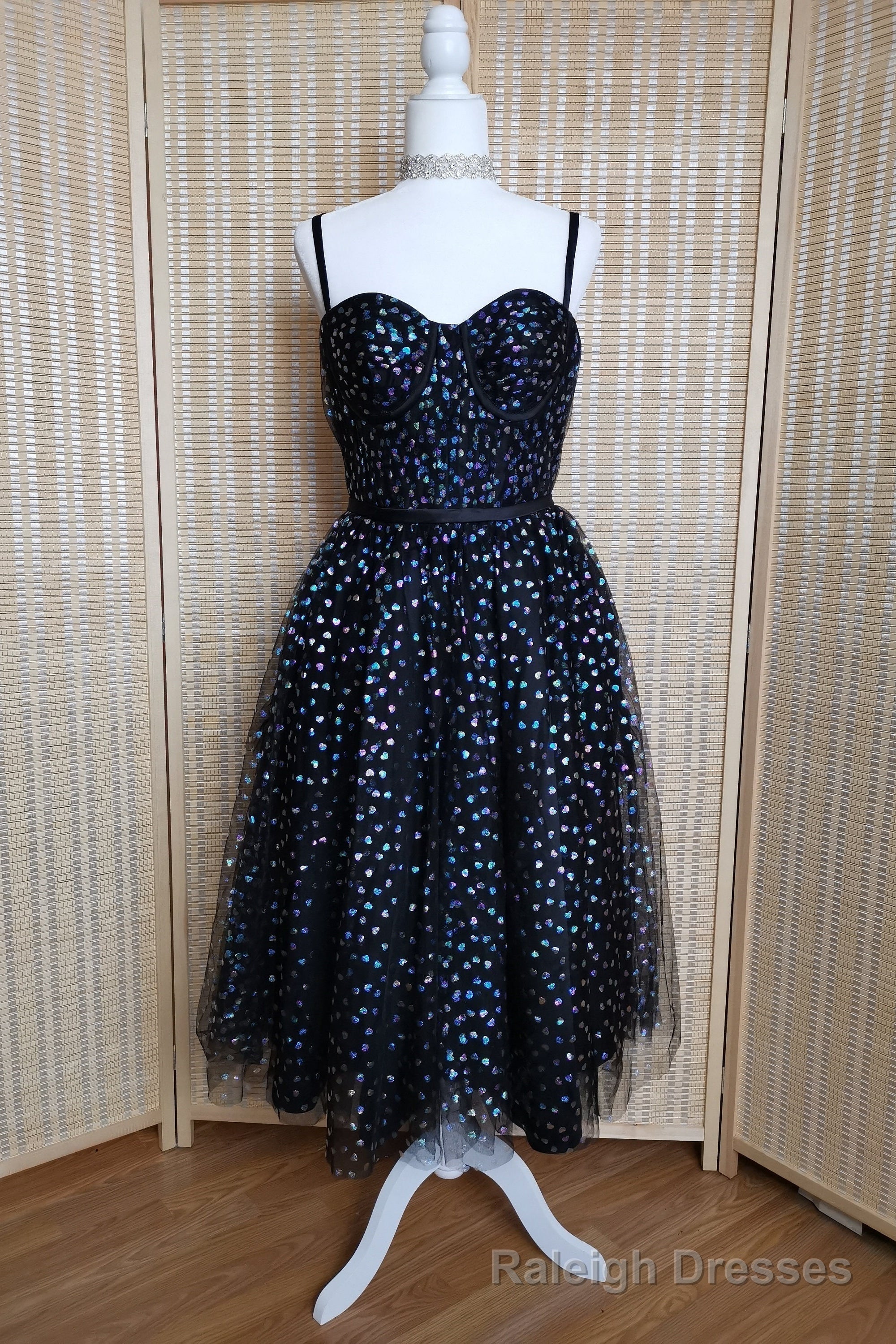 Black A-line Lace-Up Iridescent Prints Tulle Homecoming Dress Main image