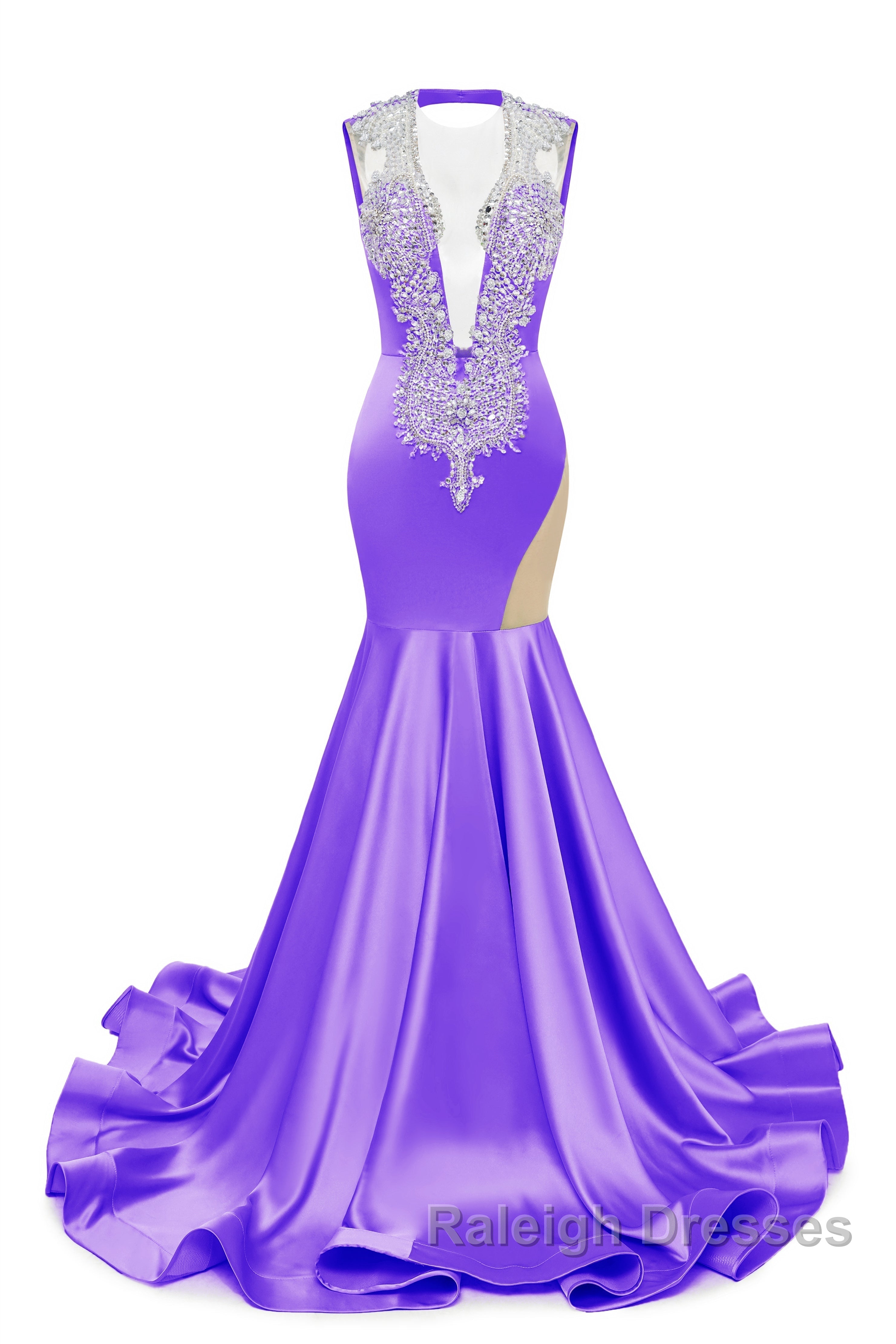 V-Neck Mermaid Brush Train Hollow Sleeveless Beading Evening Dress