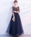 Dark Blue Tulle Lace Long Prom Dress Blue Prom Dress