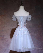 Cute Gray Blue Tulle Short Prom Dresses Gray Homecoming Dresses