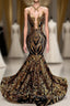 Long Sleeveless Mermaid Prom Dress with Gold Sequins