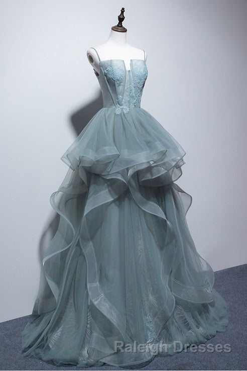 New Arrival Spaghetti Straps Tulle Long Prom Dresses Charming Prom Dresses