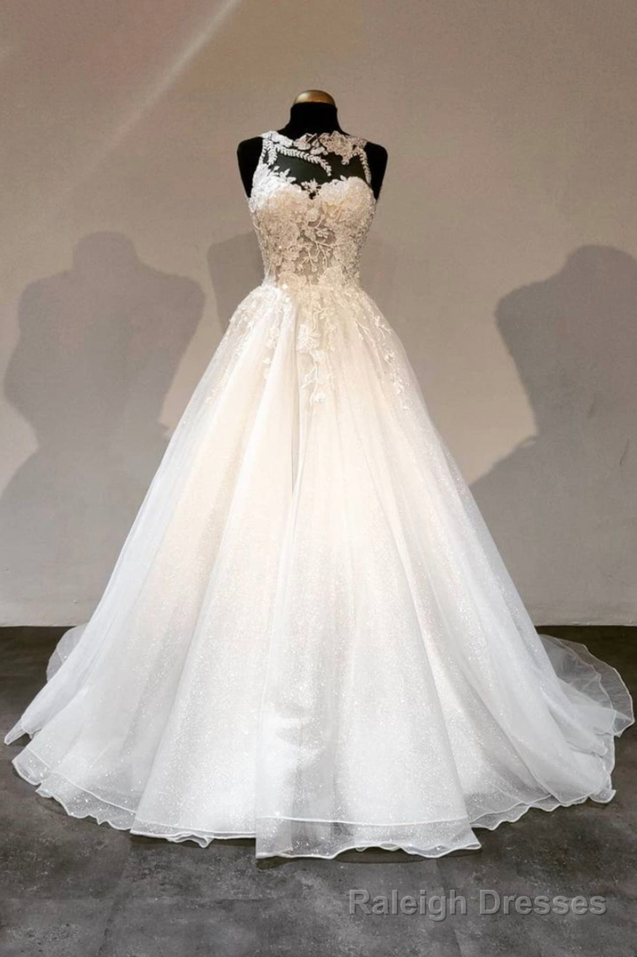 White Lace Long Prom Dresses, A-Line Formal Evening Dresses Main image