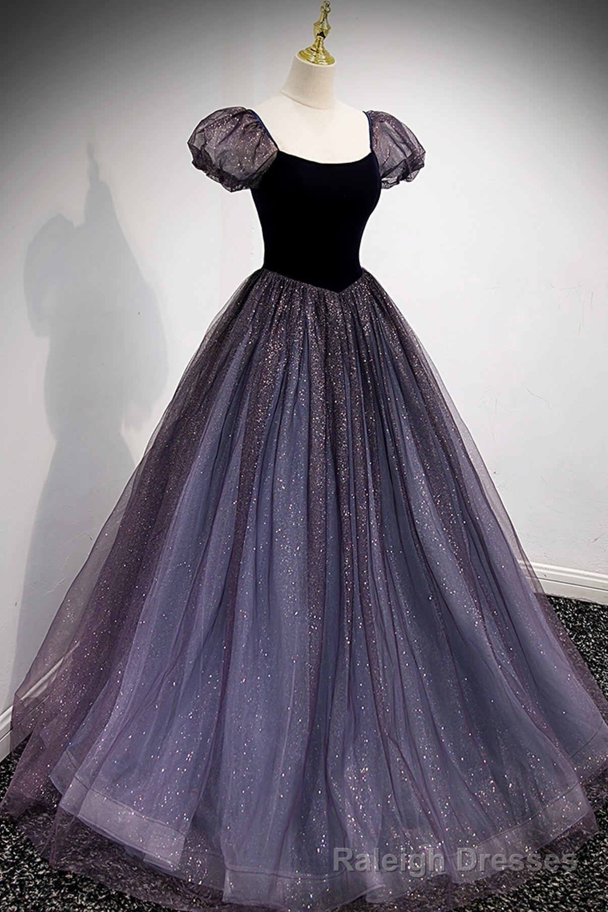 Purple Velvet Tulle Long Prom Dresses, A-Line Evening Dresses Secondary image