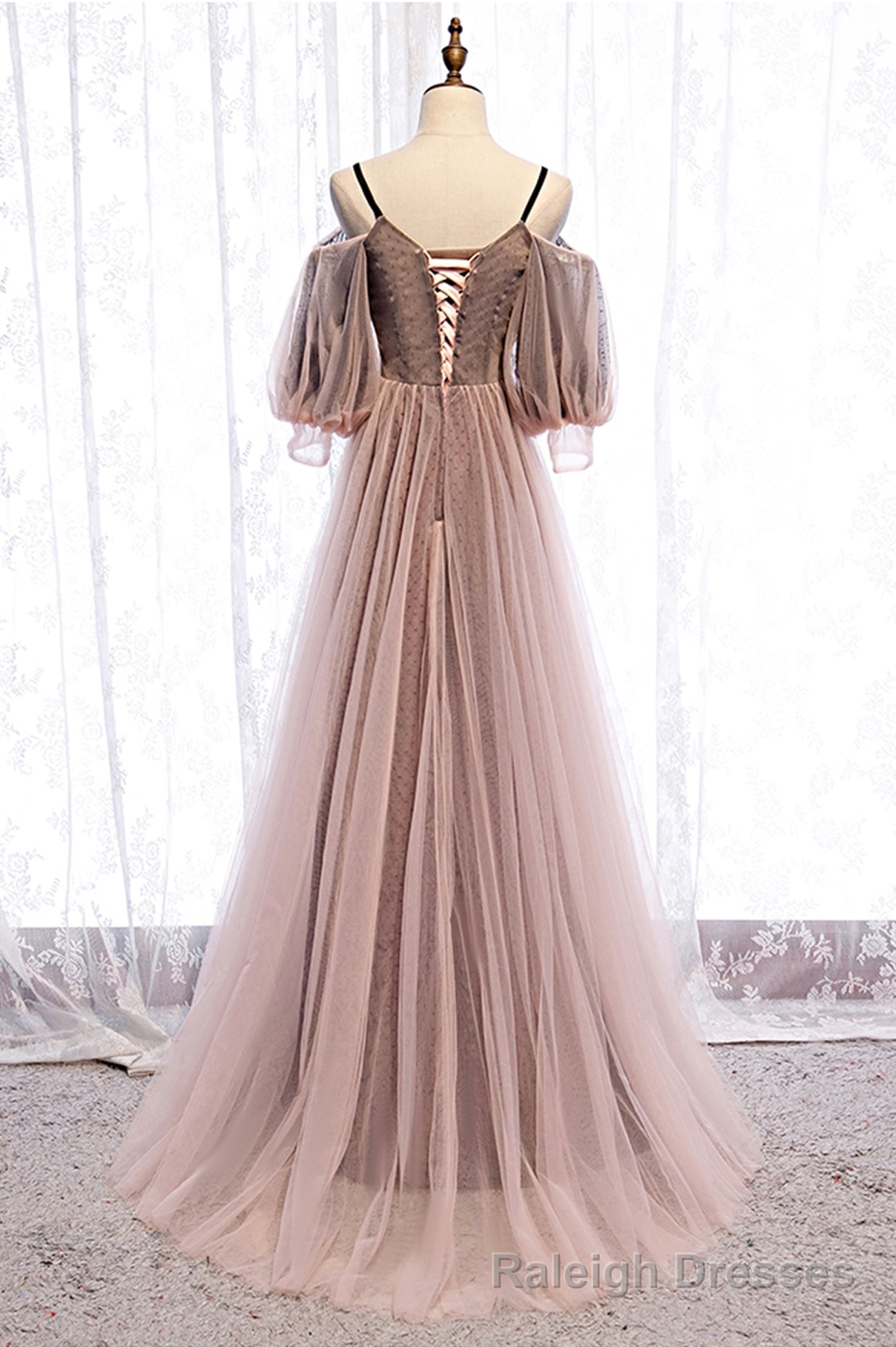 A Line Tulle Long Prom Dresses, Lace Prom Dresses Main image
