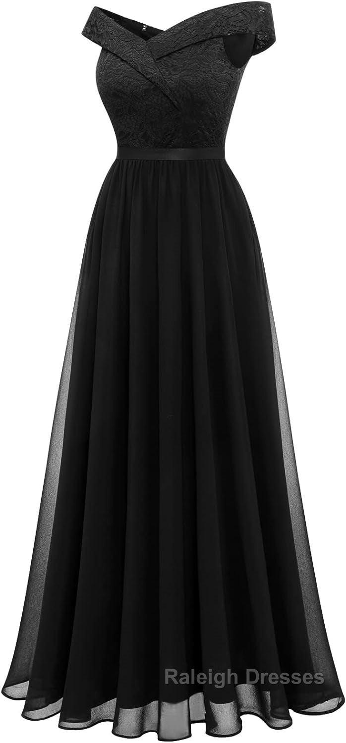 Womens Lace Bridesmaid Dress A-Line Off Shoulder Floral Lace Chiffon Prom Dresses