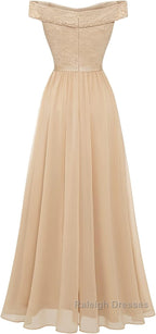Womens Lace Bridesmaid Dress A-Line Off Shoulder Floral Lace Chiffon Prom Dresses