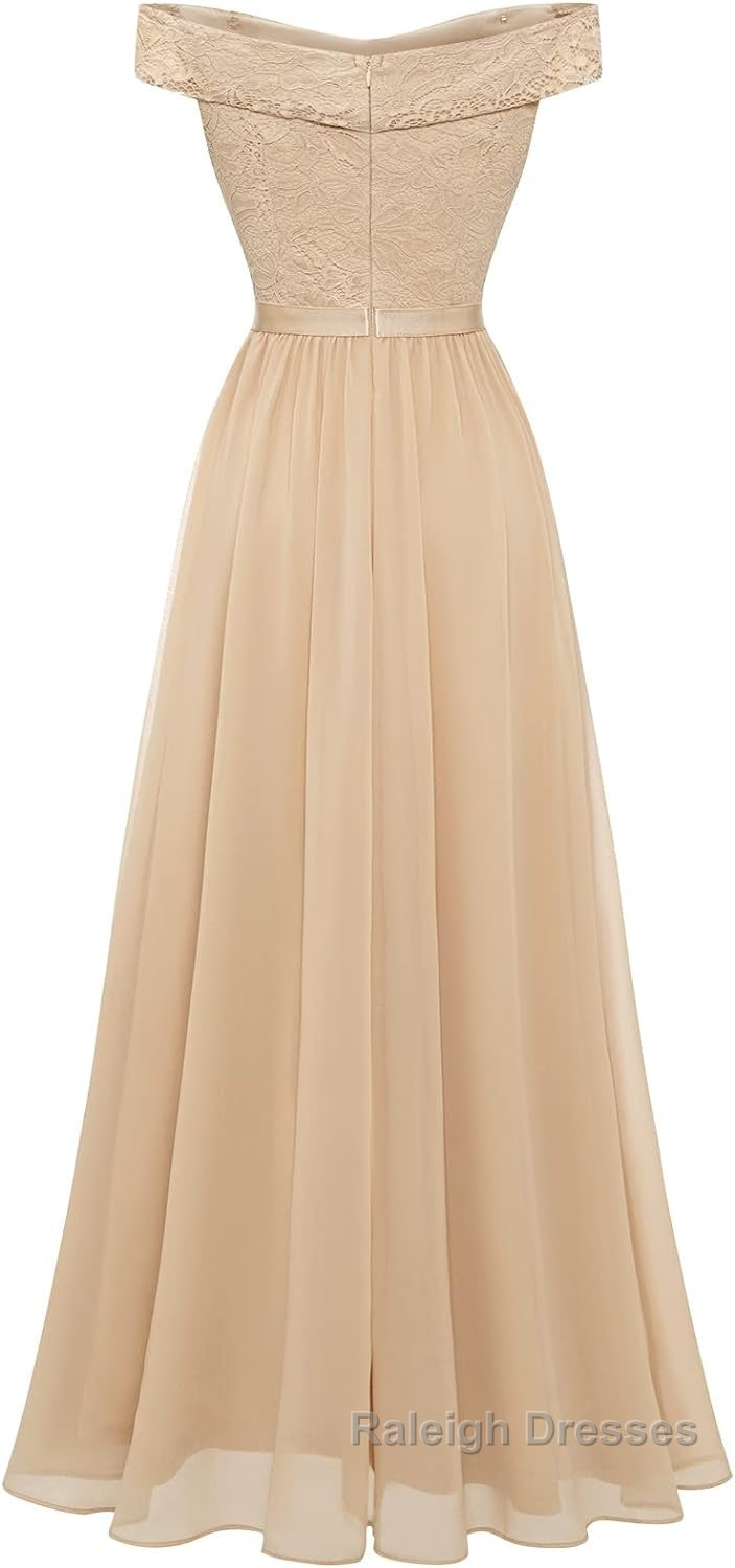 Womens Lace Bridesmaid Dress A-Line Off Shoulder Floral Lace Chiffon Prom Dresses