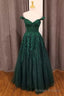 Hunter Green Floral Appliques Off-the-Shoulder A Line Prom Gowns