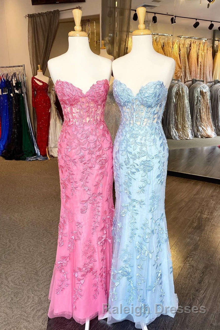 Sweetheart Mermaid Prom Dresses Long with Lace Appliques