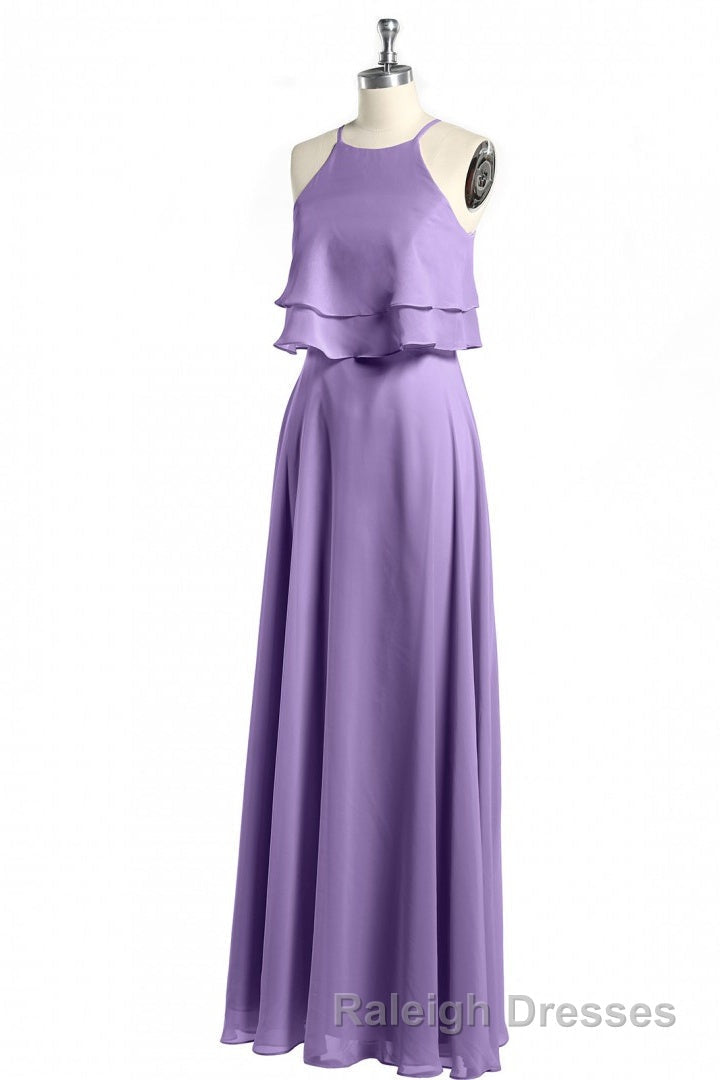 Sage Green Chiffon Halter Ruffle A Line Long Bridesmaid Dresses