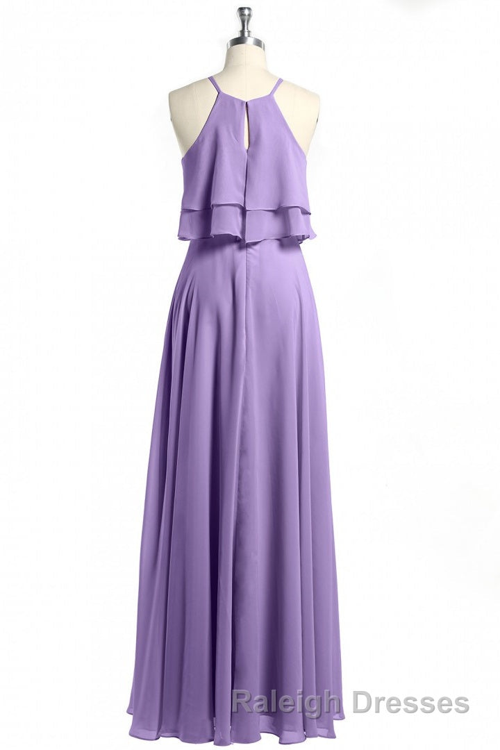 Sage Green Chiffon Halter Ruffle A-Line Long Bridesmaid Dress